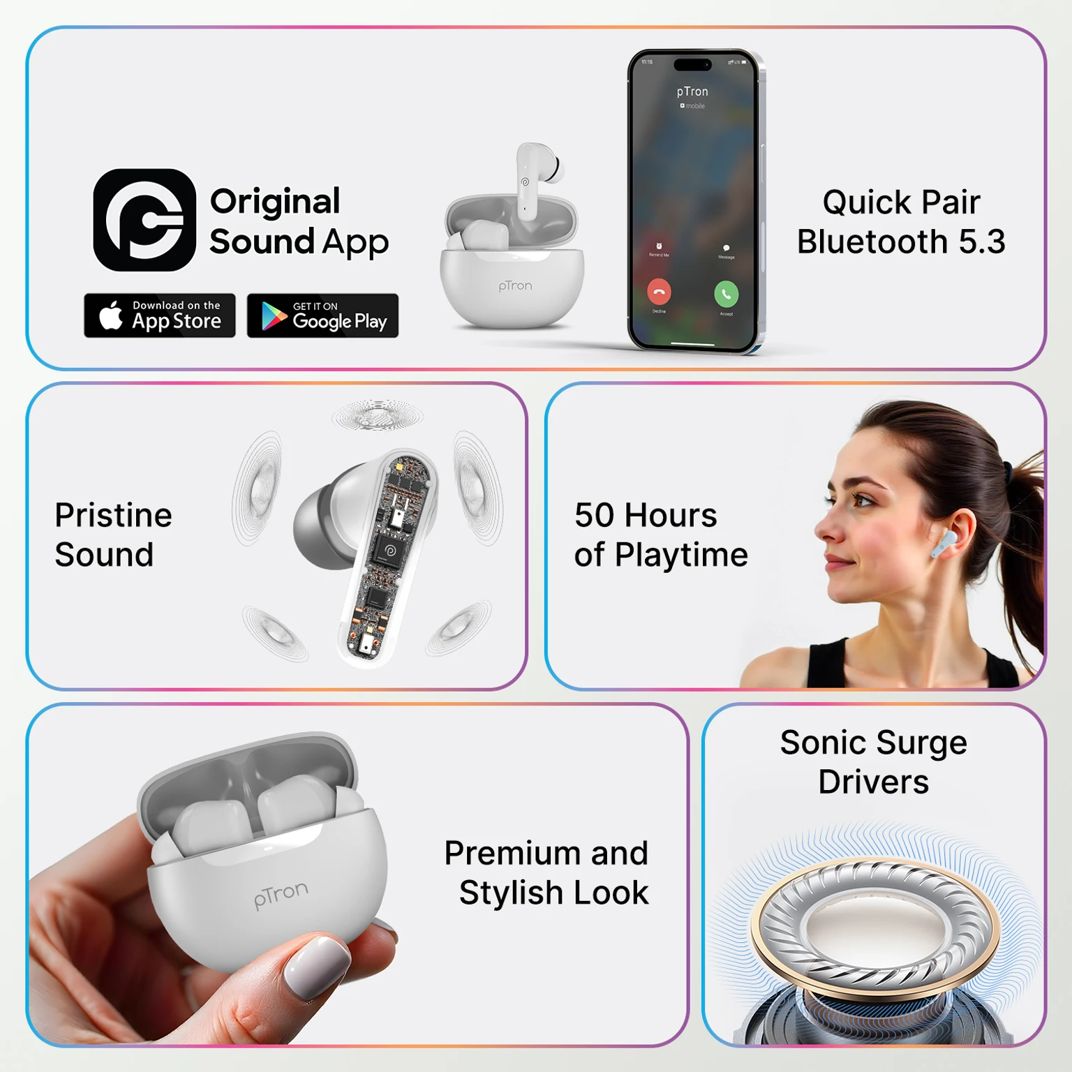 PTron Vibe w/ 50hrs Playtime, Mobile App, Clear Calls, 13mm Drivers, BT5.3 Bluetooth Headset , (True Wireless) - Image 3